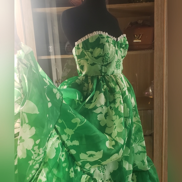 NWT SELKIE Corset Dress Green Floral Small - Picture 6 of 11